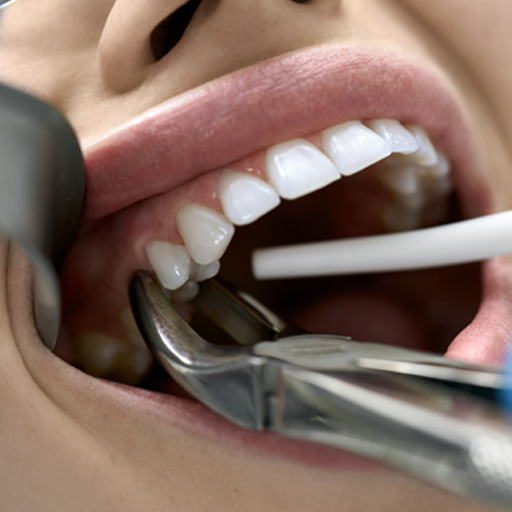 Closeup of forceps grasping someone’s tooth for extraction