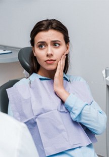 Closeup of woman experience toothache